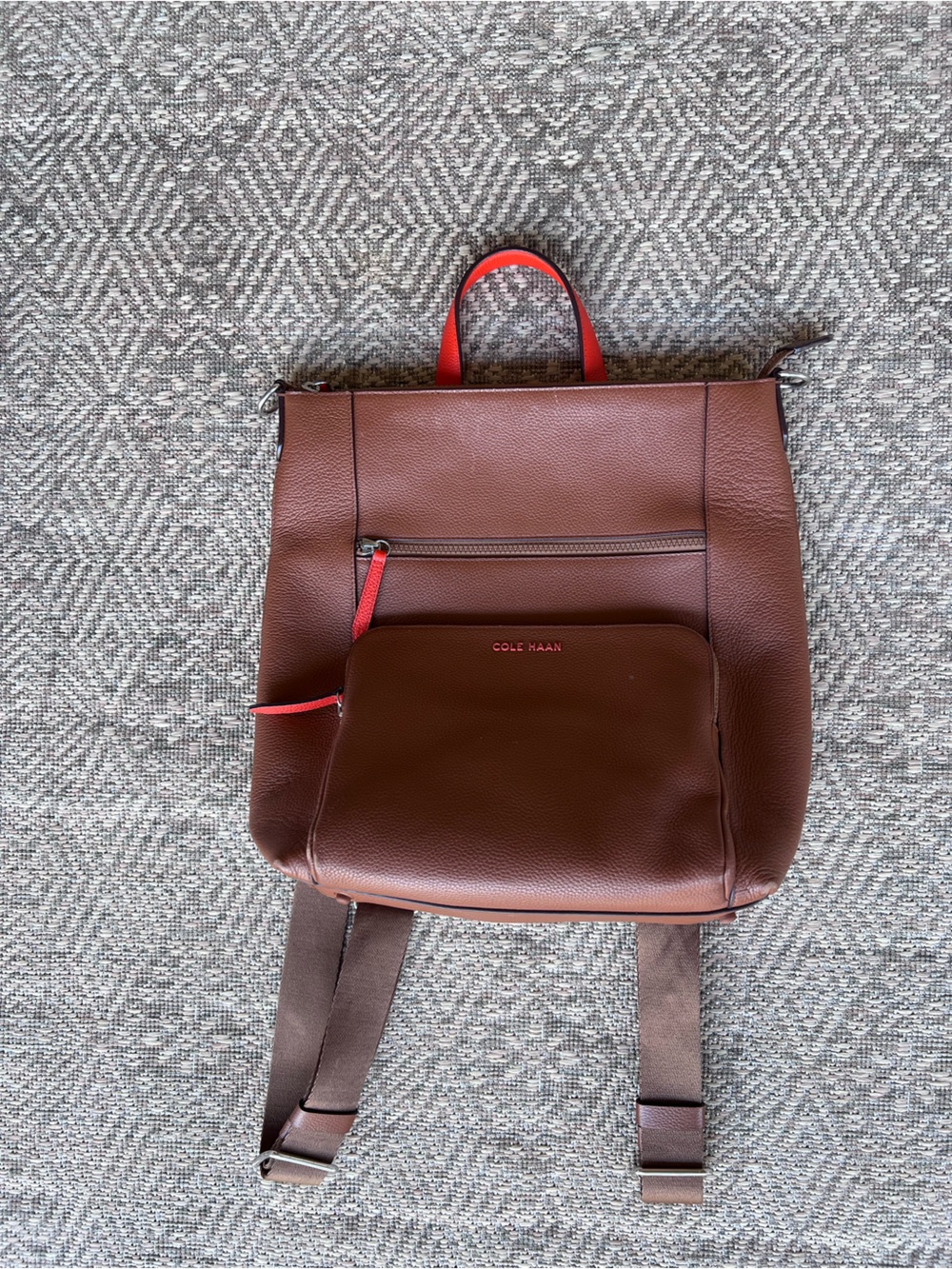 Cole Haan GrandSeries Leather Backpack Convertible Laptop Travel Bag Brown